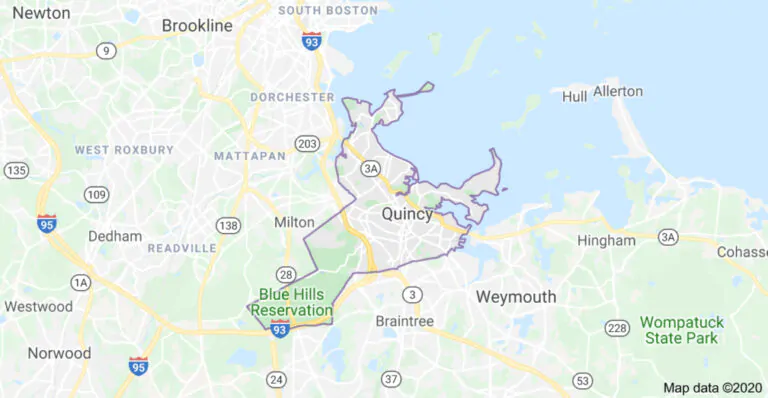 Map of Quincy MA Masonry Contractors of South Shore