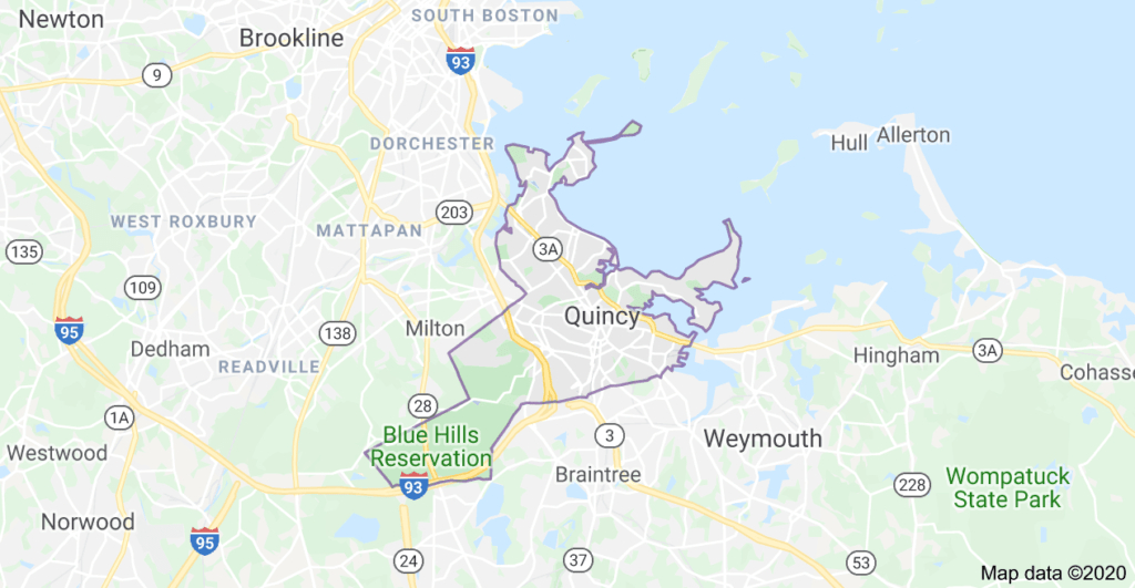 Map of Quincy MA Masonry Contractors of South Shore