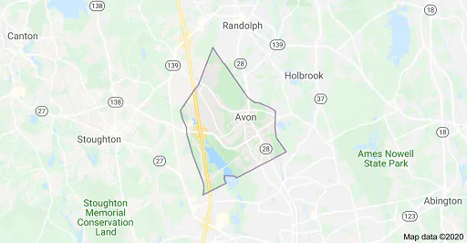 map of Avon MA Masonry Contractors of South Shore
